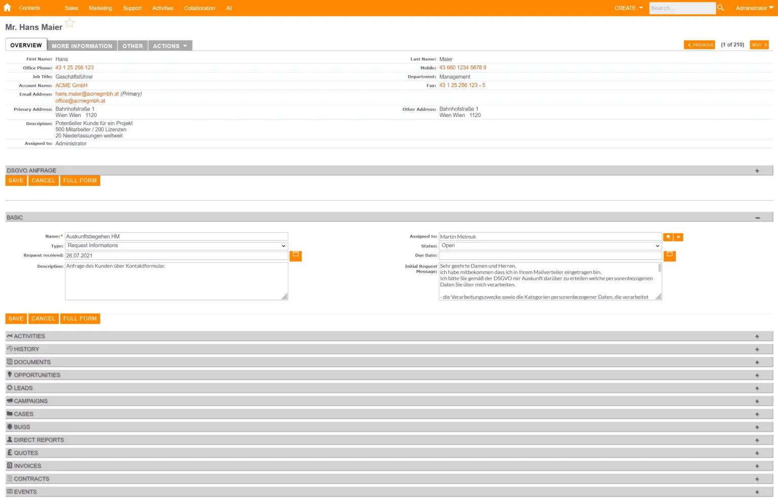 KINAMU Privacy Module für SugarCRM