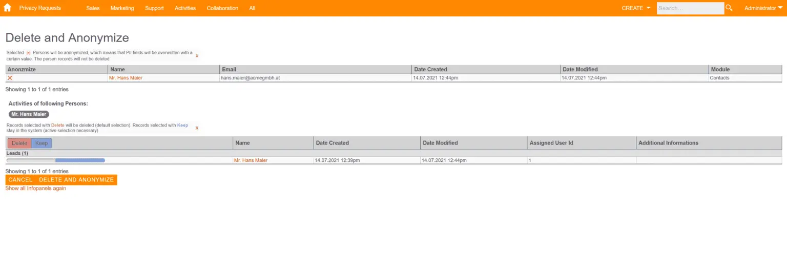 KINAMU Privacy Module für SugarCRM
