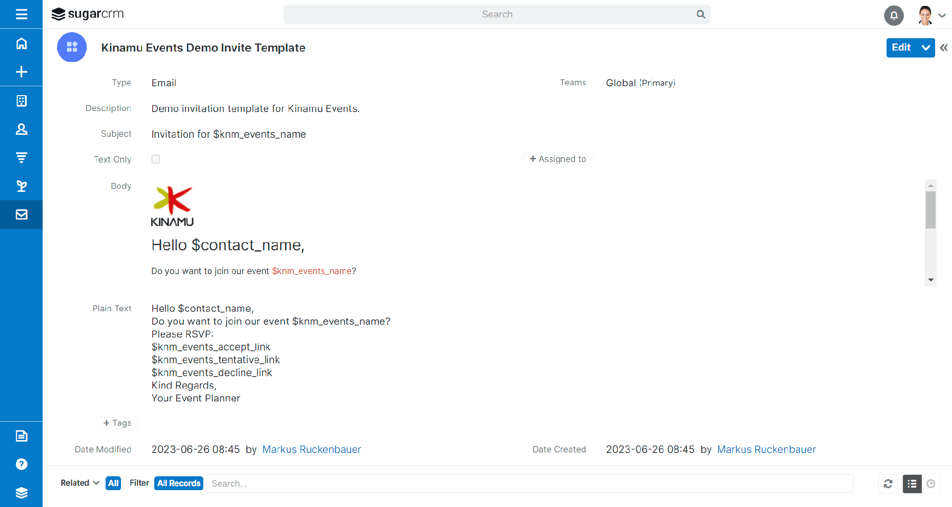 KINAMU Events Management für SugarCRM