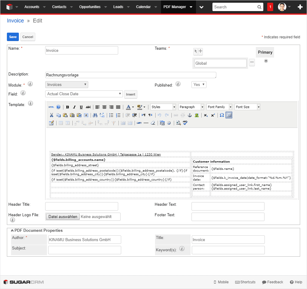 KINAMU Advanced Order &amp; Invoice Management für SugarCRM