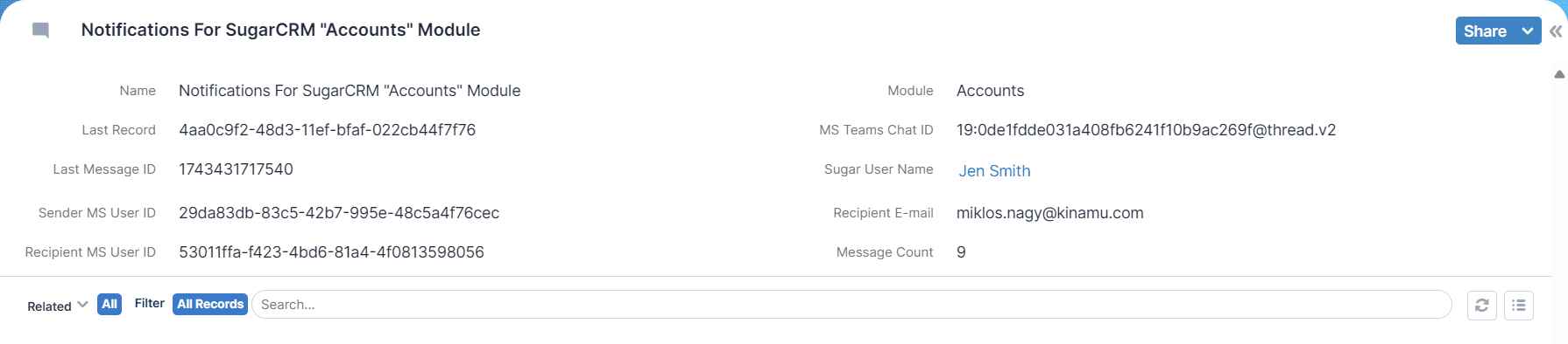 KINAMU MS Teams Notifications für SugarCRM