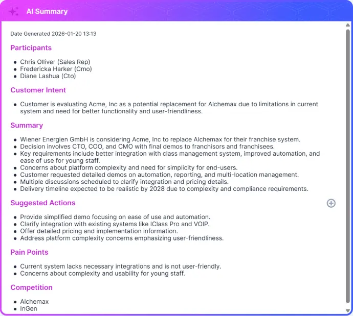 AI Summary of an opportunity with Summarization feature