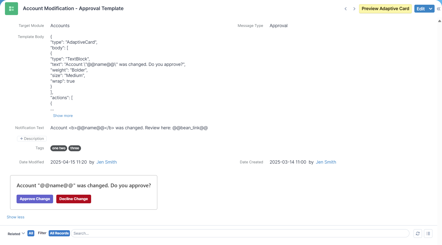 KINAMU Microsoft Teams Notifications für SugarCRM - Approval Template Record View